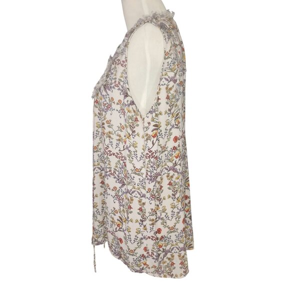 Floral Sleeveless V-Neck Blouse With Ruffle Trim By Pleione Anthropologie L/G - Picture 8 of 14